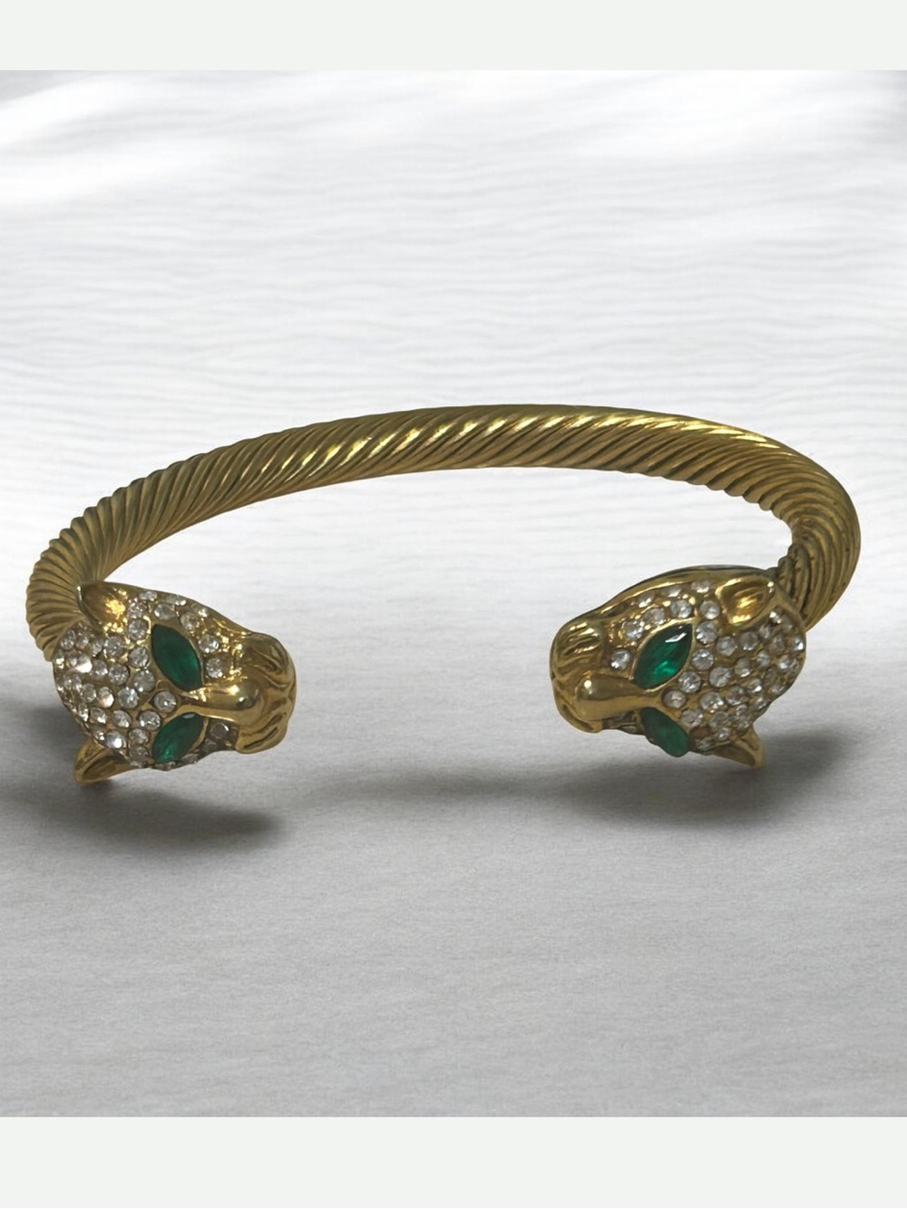 Vintage Gold Plated Stainless Steel Panther Cable Cuff Bracelet